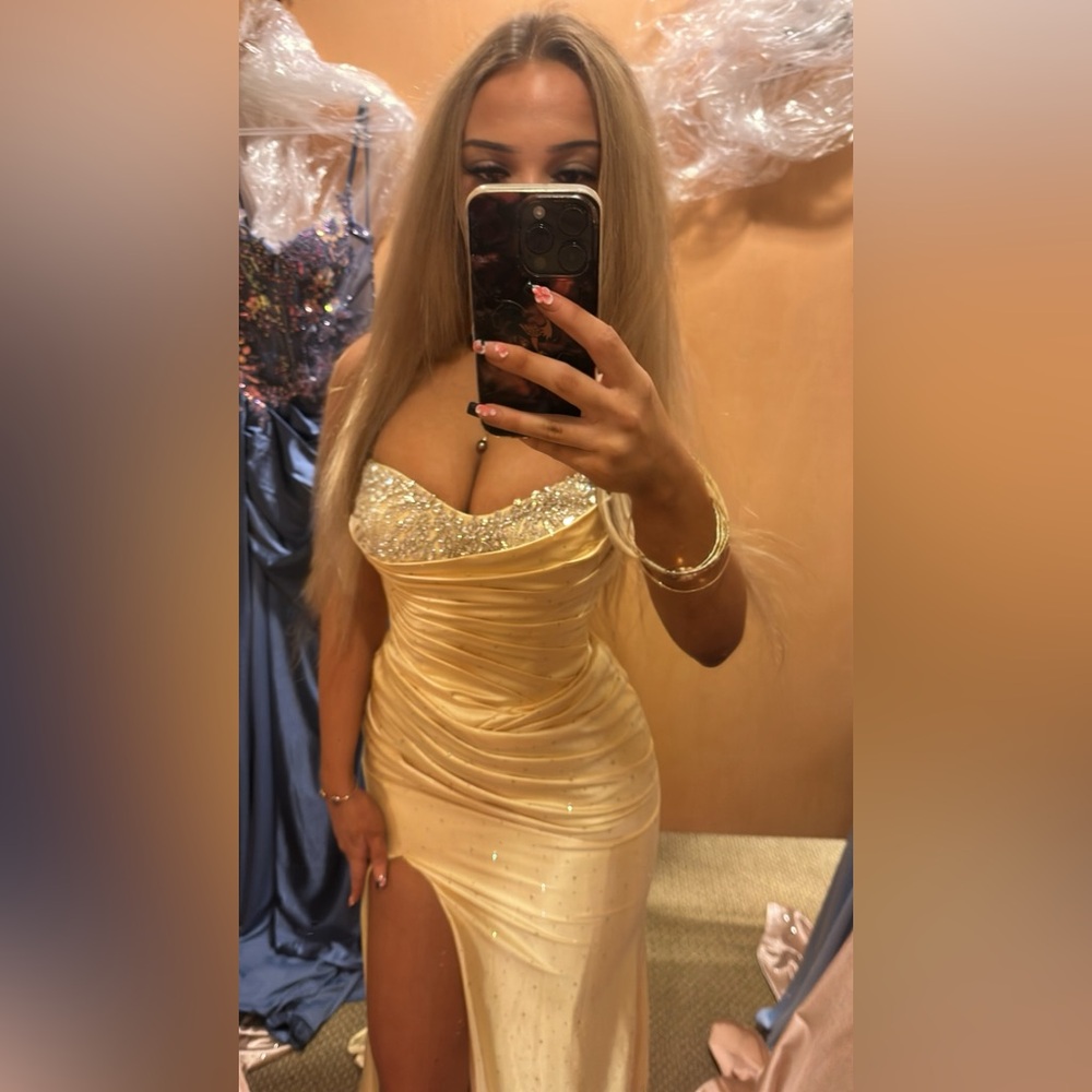 Elegant Gold Sequin-Trim Evening Gown